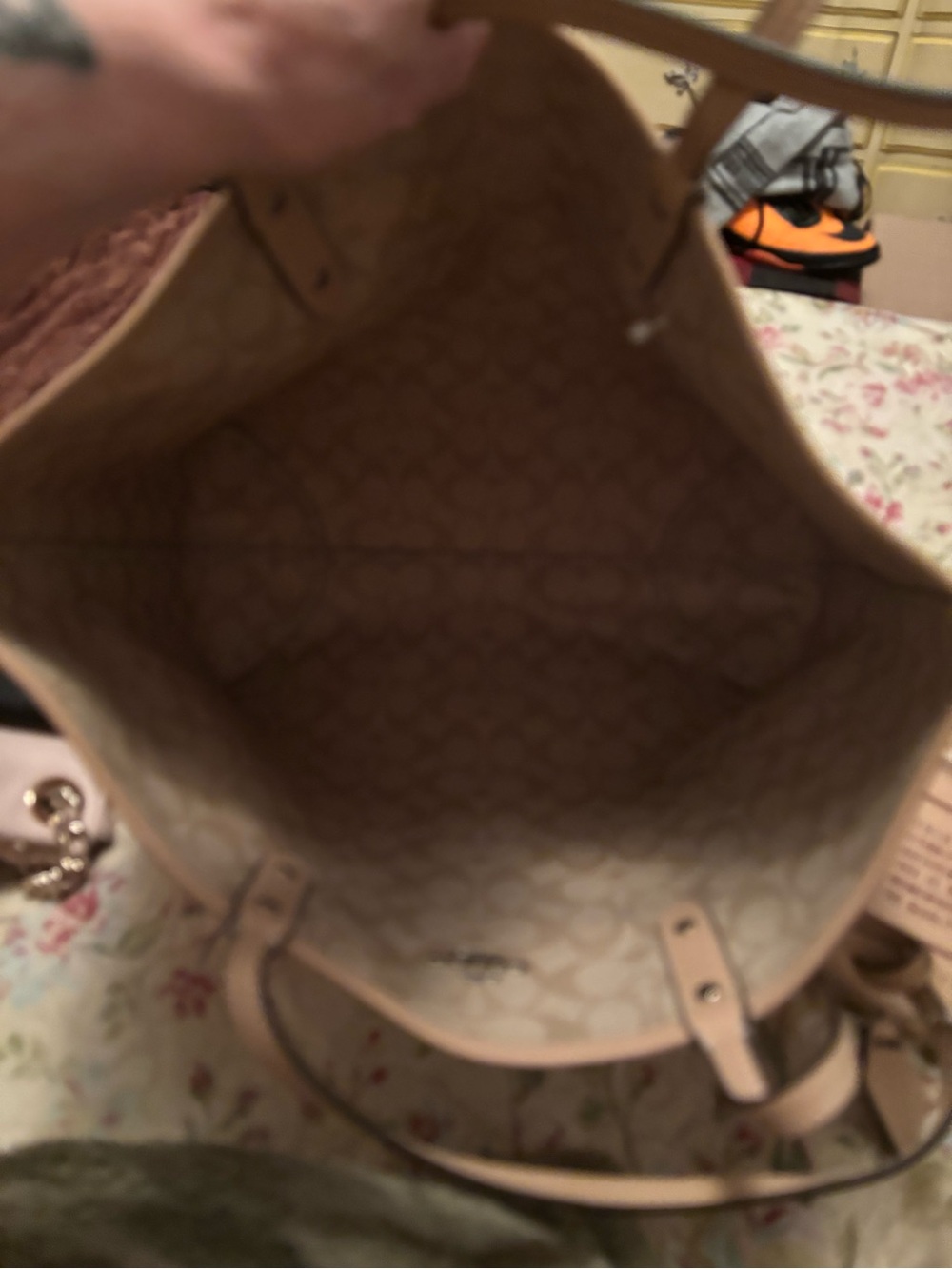 Coach Peony Floral print Tote with Tan Trim - Picture 12 of 16